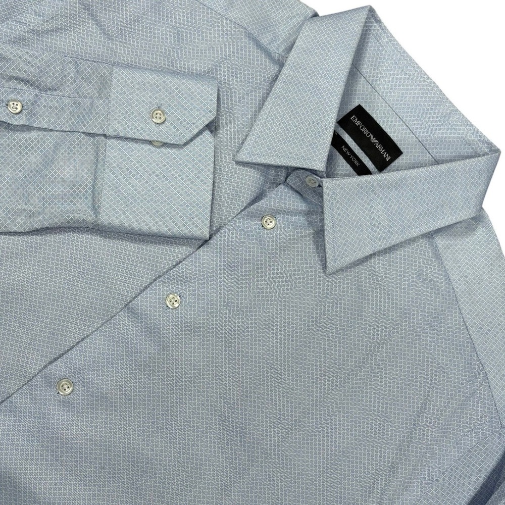 Emporio Armani New York Dress Shirt Mens 16.5 Light Blue Micro Diamond Cotton